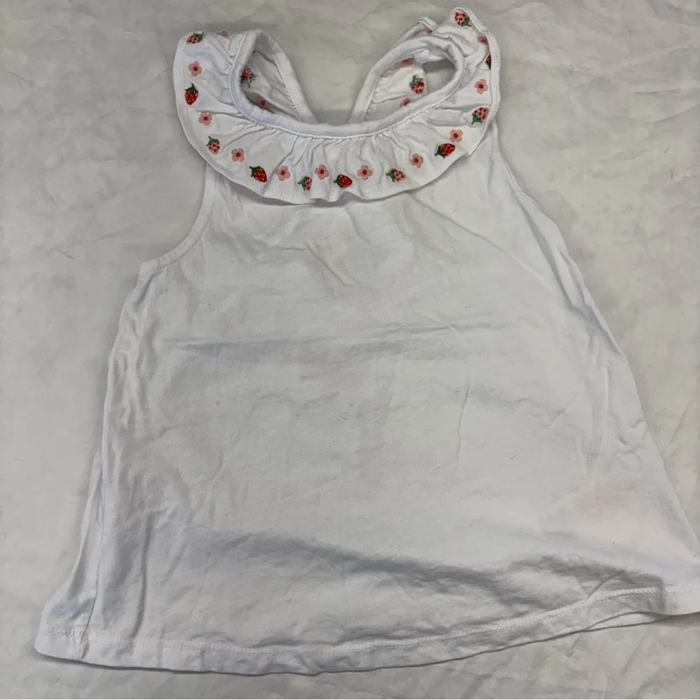 Mini Boden Criss Cross Tank Tee Floral Strawberry Embroidery Size‎ 7-8 VGUC
